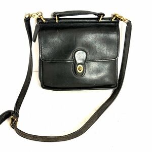 Vintage Coach Willis Black Leather Crossbody Tote Bag D62-9927 Removable Strap